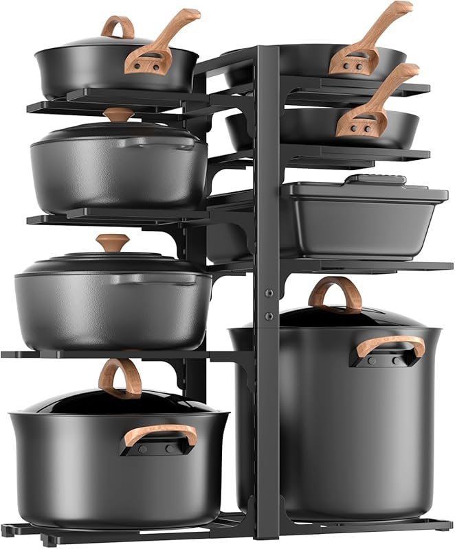 LAMU 8-Tier Heavy Duty Under-Cabinet Pot Rack, Adjustable Pan Organize