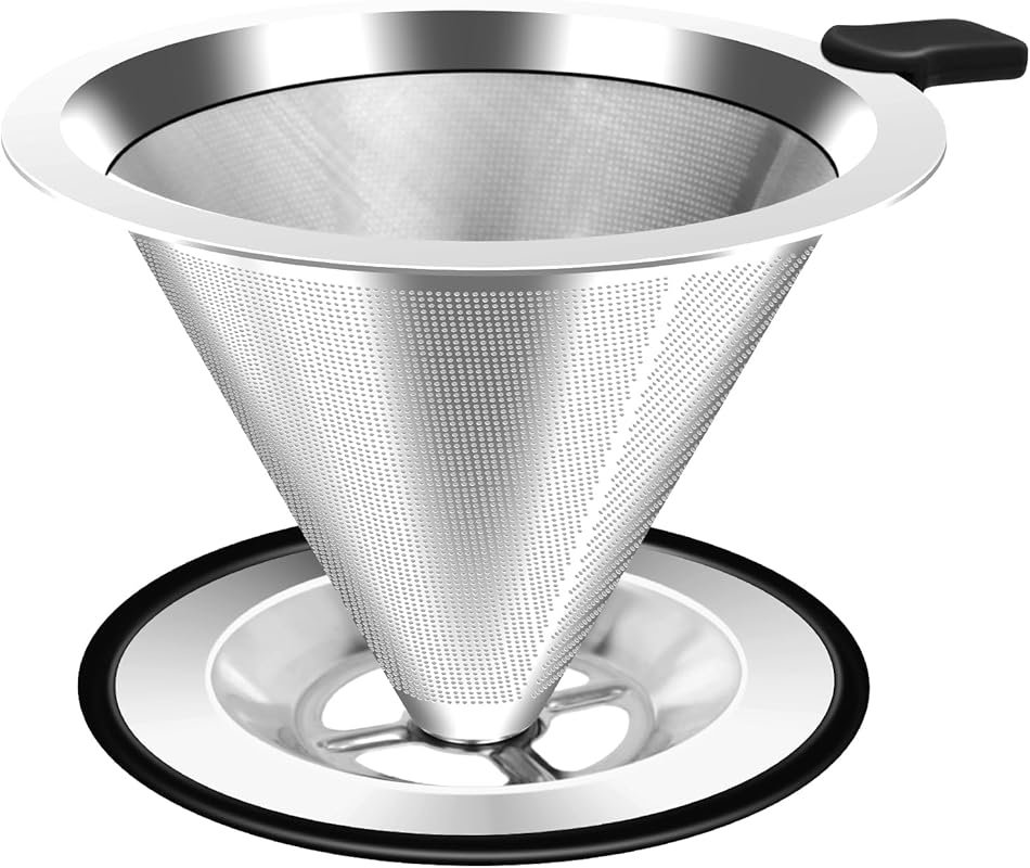 Reusable Stainless Steel Pour Over Dripper with 600 Mesh Filter & Sili