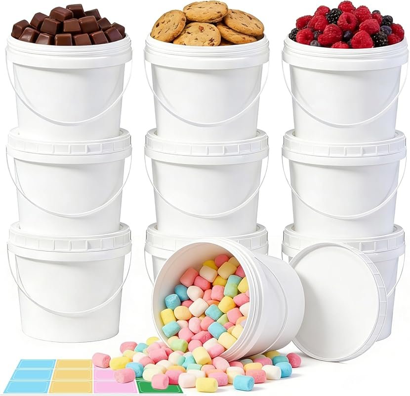 ASEVAT 67oz Airtight White Food Grade Buckets – 10 Pack Handle Lids Fr