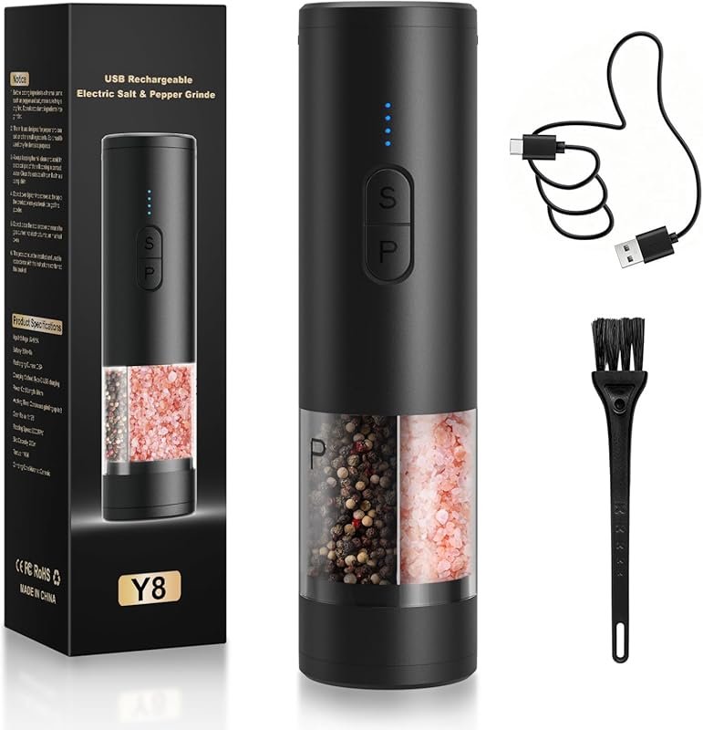 2 IN 1 Rechargeable Electric Salt and Pepper Grinder Set – LED Light a
