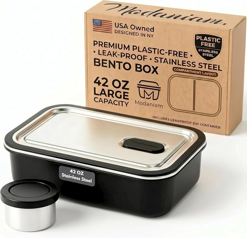 Modaniam Stainless Steel Bento Box Adult, 42 OZ, Leak Proof Metal Lunc