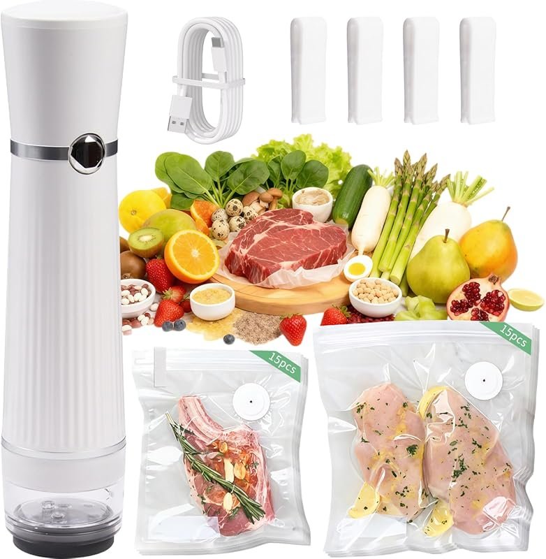 Portable Handheld Vacuum Sealer with 30 Reusable Bags – Easy Clean, Au