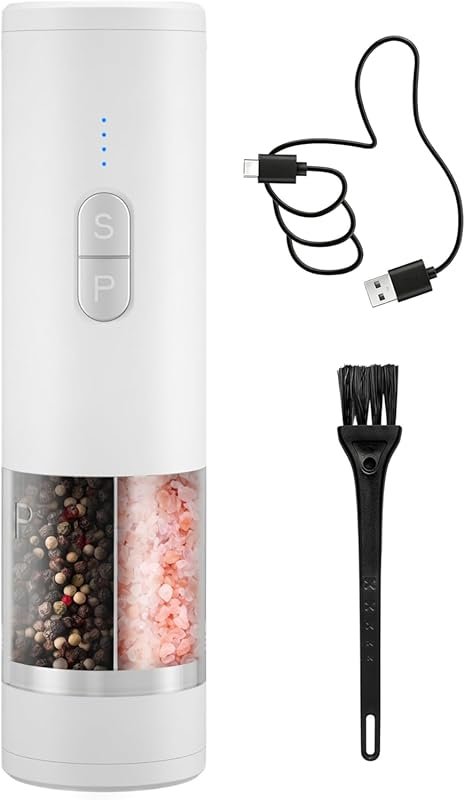 2 IN 1 Electric Salt and Pepper Grinder Set – Rechargeable with LED Li