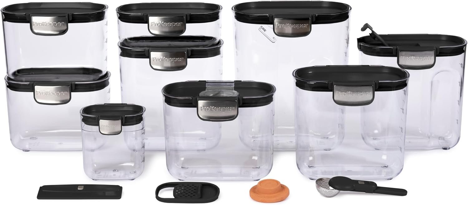 ProKeeper+ Magnetic Airtight Flour & Sugar Canisters – 13-Piece Black 
