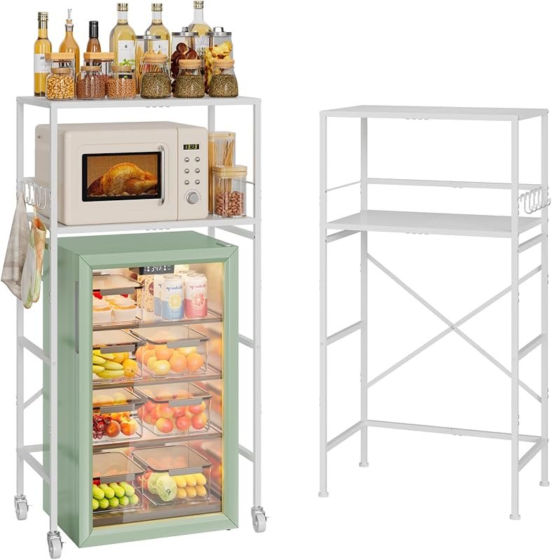Hongtamoya 2-Tier Adjustable Mini Fridge Shelf with Storage Cart, Micr