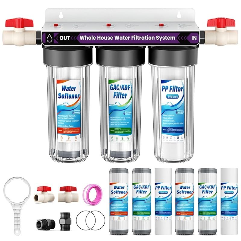 3-Stage Whole House Water Filter System – Reduces Iron, Scale, Lead, C