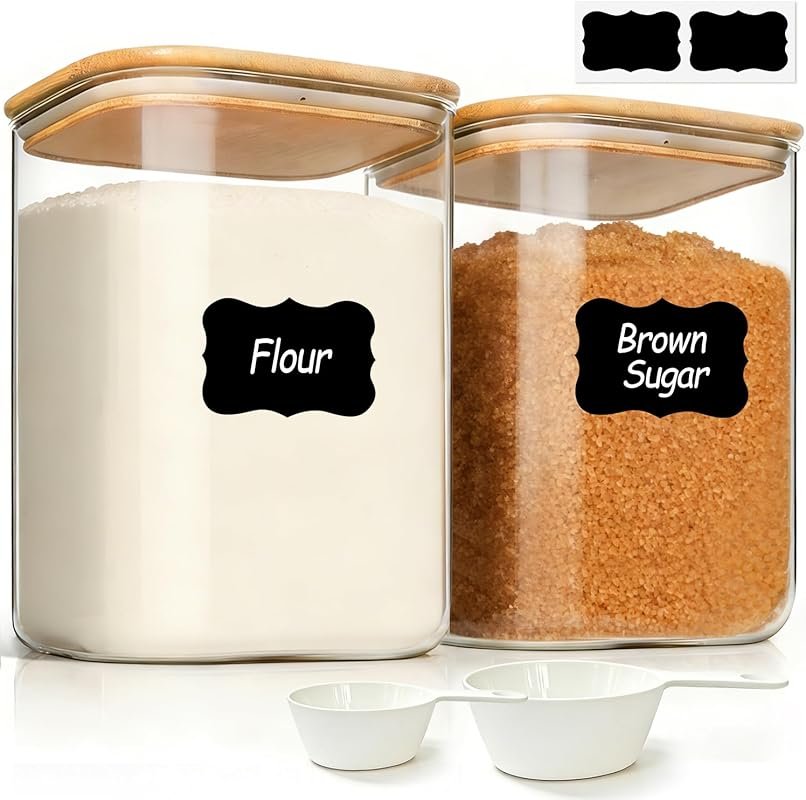ComSaf 2-Pack 4Qt Wide-Mouth Glass Jars with Airtight Lids for Pantry 