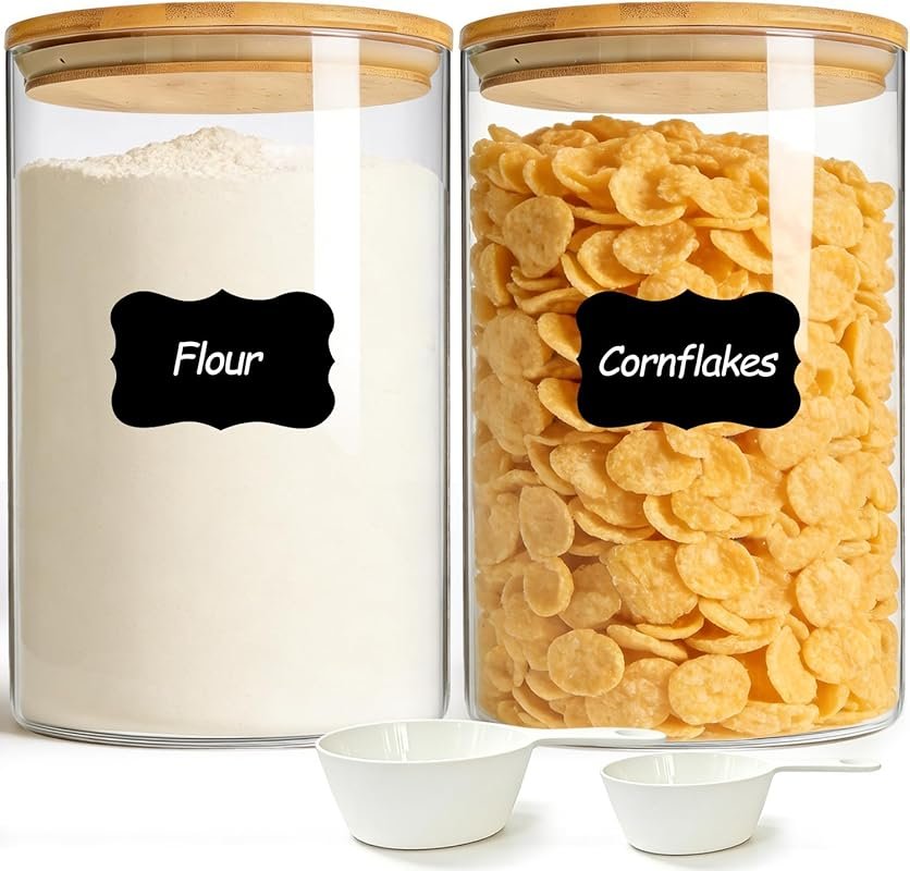 ComSaf 2-Pack 4Qt Wide-Mouth Glass Containers with Airtight Lids for P