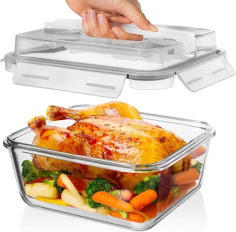 Razab 2700ml Large Glass Food Storage Containers with Lids, Microwave 
