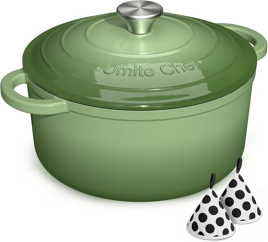 Umite Chef 7QT Enameled Cast Iron Dutch Oven with Lid Cookbook & Cotto