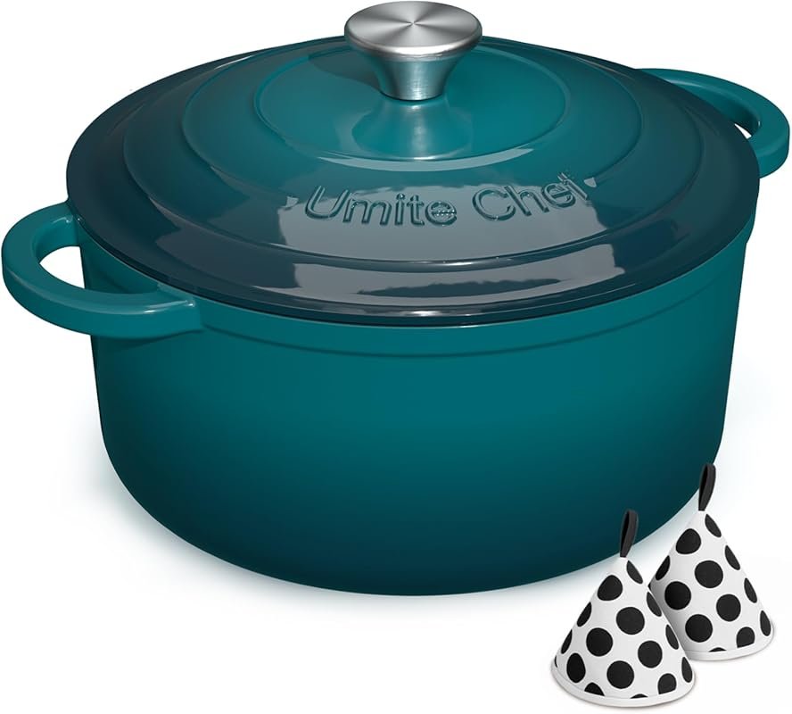 Umite Chef 7QT Enameled Cast Iron Dutch Oven with Lid & Potholders for