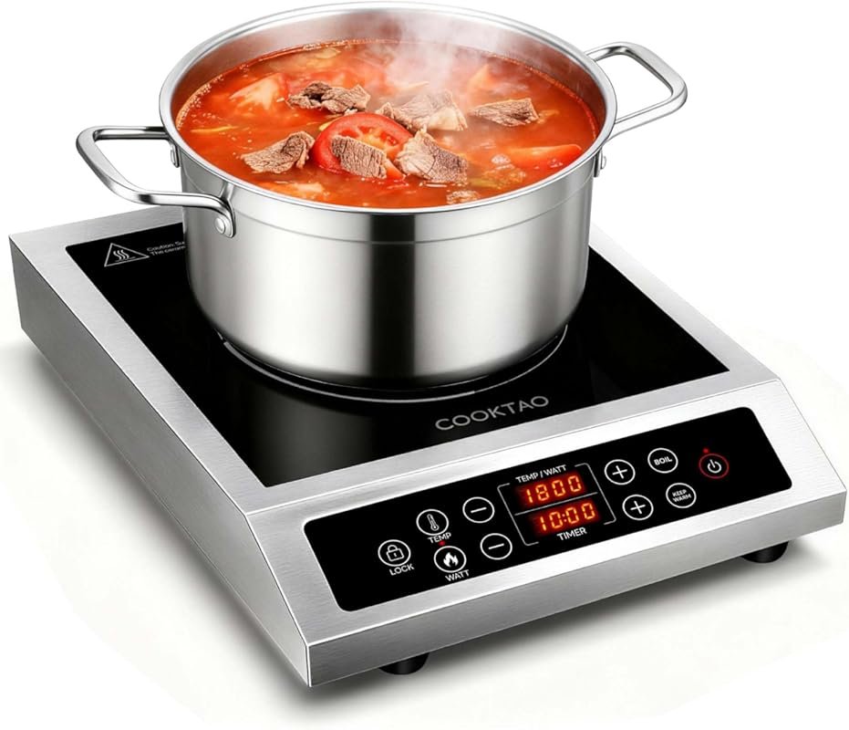 Commercial-Grade Stainless Steel Induction Cooktop with 1800W Magnetic