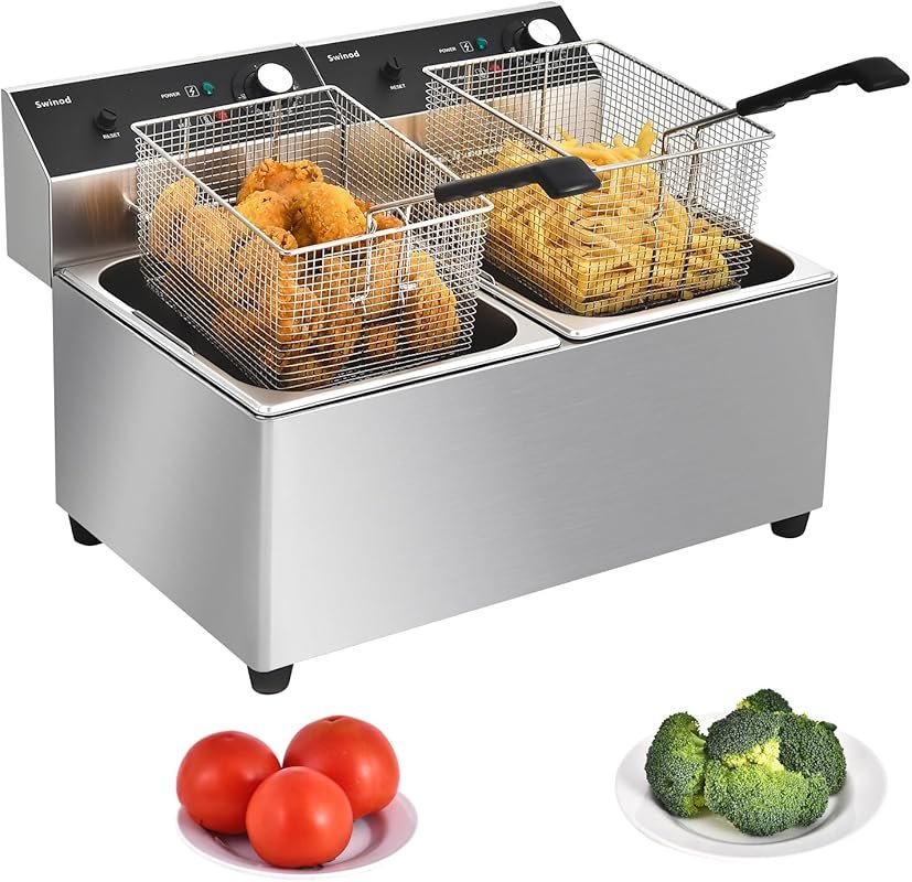 Dual 28Qt Commercial Deep Fryer with Double Overheat Protection, 3400W