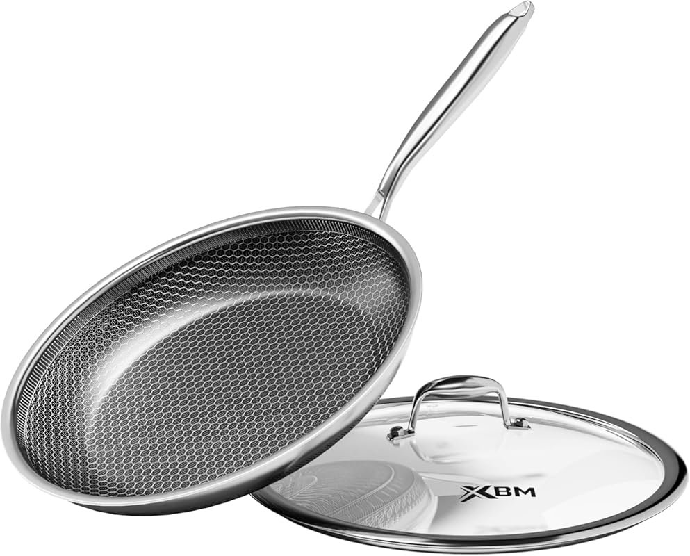 12-Inch Nonstick Frying Pan with Lid, Stainless Steel, Induction, PFOA