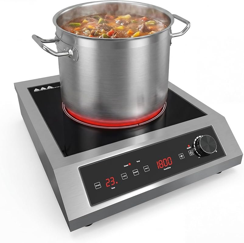 Commercial Induction Cooktop 1800W with 10 Power & Temp Settings, LED 