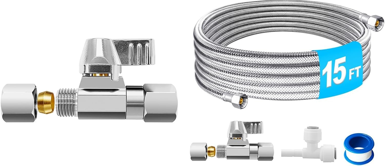 Brass Swivel Valve + 15FT Flexible Water Line for RO & Fridge Ice Make