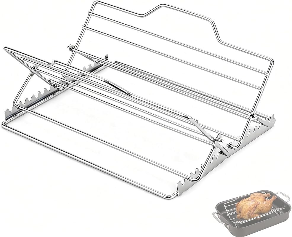 V-Shaped Stainless Steel Adjustable Roasting Rack for 9x13 Pan, Elevat