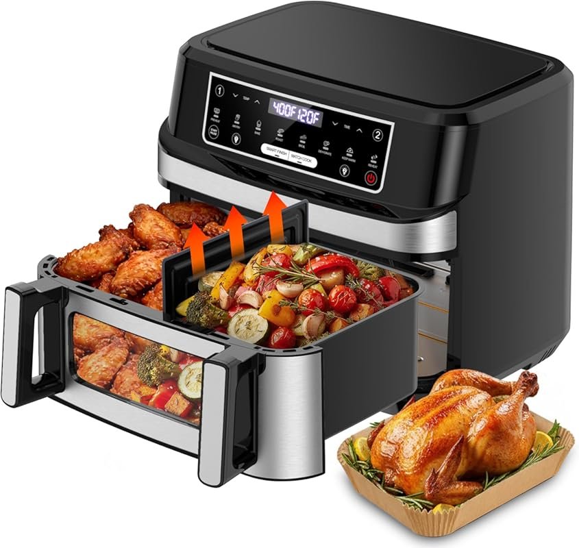 1600W Dual Zone Air Fryer Oven 12.69QT, Digital Touchscreen, Match Coo