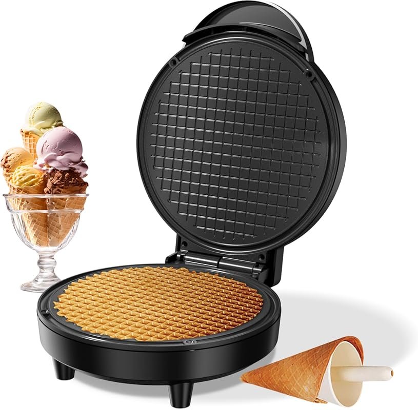 KEINVE 750W Thin Waffle Cone Maker with Nonstick Plate & Shaper Roller