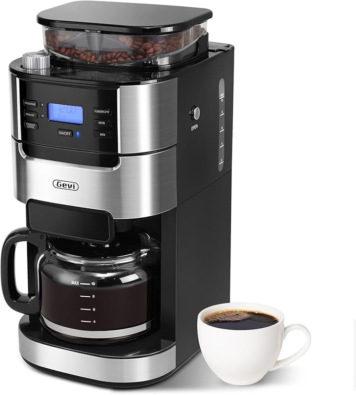 Gevi 10-Cup Drip Coffee Maker with Built-in Burr Grinder, Programmable