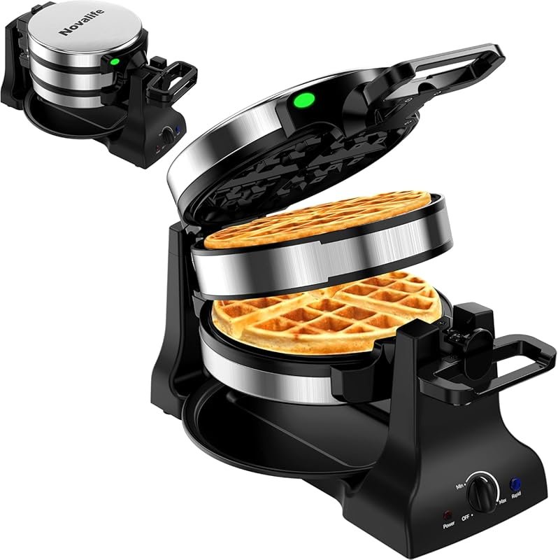 1400W Double Flip Belgian Waffle Maker with Rotating Nonstick Plates &