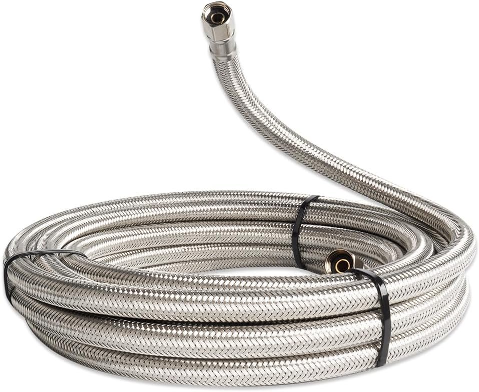 30FT Braided Stainless Steel Refrigerator Water Line for Ice Maker, 1/