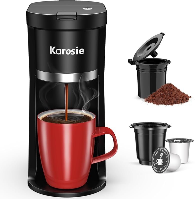 Small Single Serve Coffee Maker, Fast Brew K-Cup & Ground Coffee, 6-12
