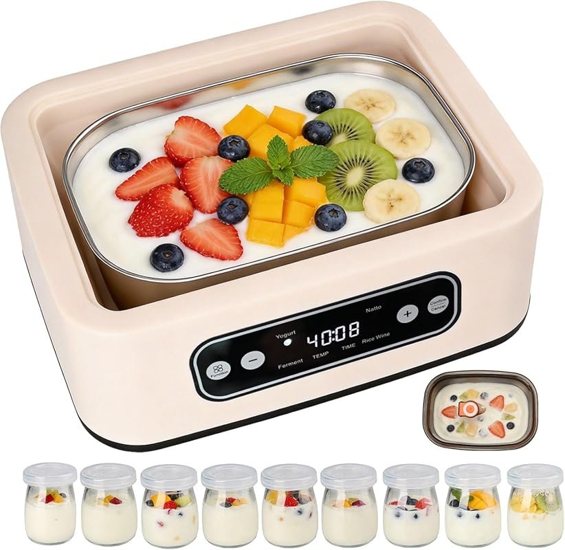 Yogurt Maker with Real-Time Countdown, 1–99H Timer & Precise Temp Cont