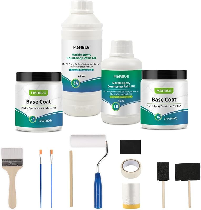 Pure White Marble Countertop Paint Kit - Epoxy Refinish for Kitchen & 