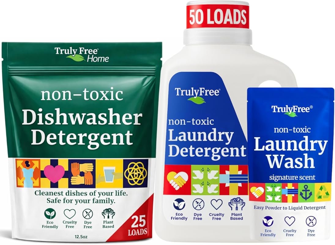 Truly Free Natural Plant-Based Dishwasher & Laundry Detergent Bundle, 