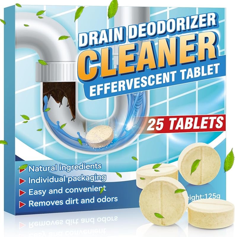 Effervescent Drain Cleaner Tablets – 25 Pack Odor Eliminator for Kitch