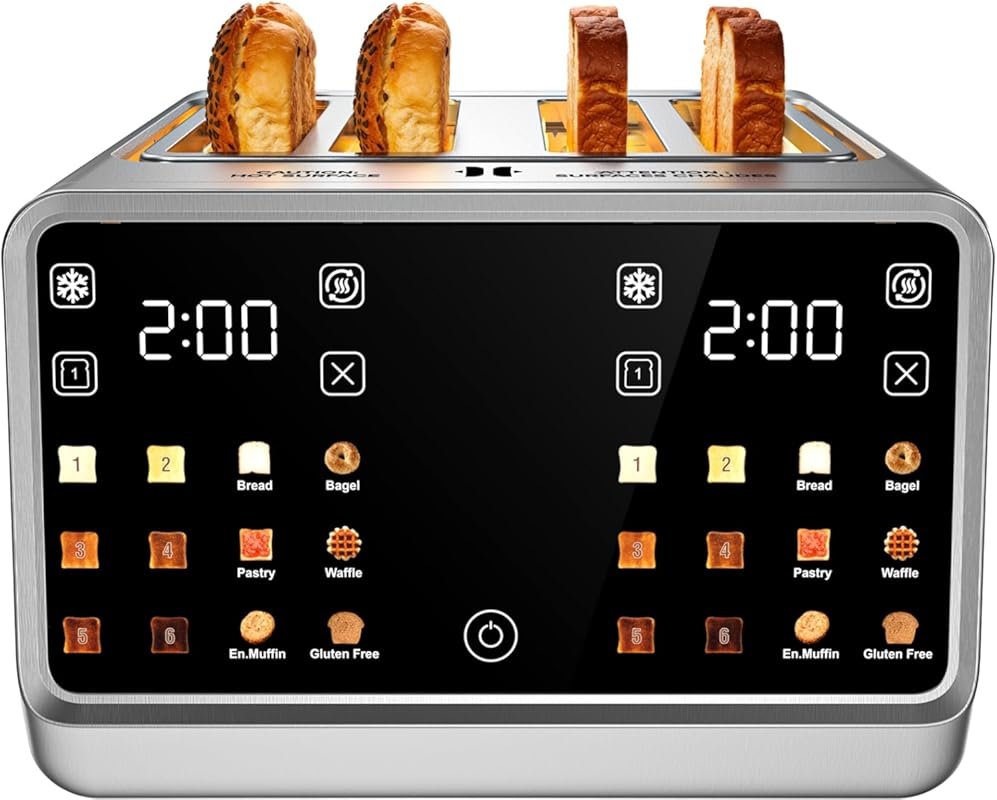 Dual Digital TouchScreen 4-Slice Toaster with Single-Slot Tech Timer &