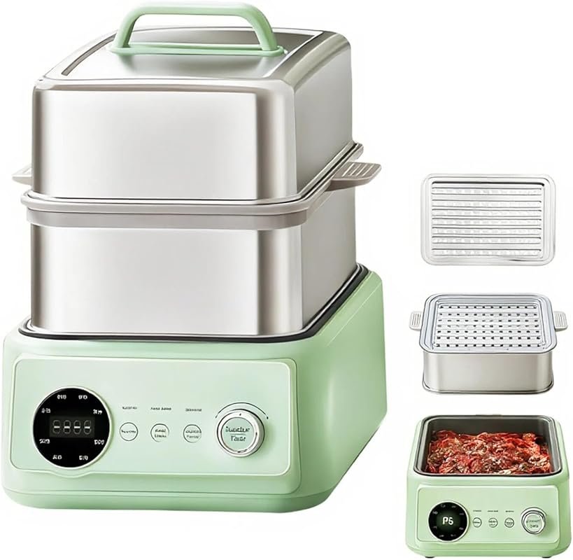 15.9QT Electric Food Steamer, 3 Tier 1200W Large Capacity Hot Pot with 9 Time Settings for Home, Restaurant & Party