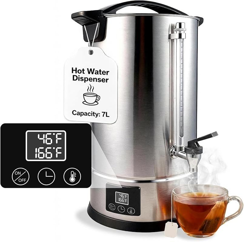 7L Stainless Steel Hot Water Boiler Urn with Digital Temp Control & Bo