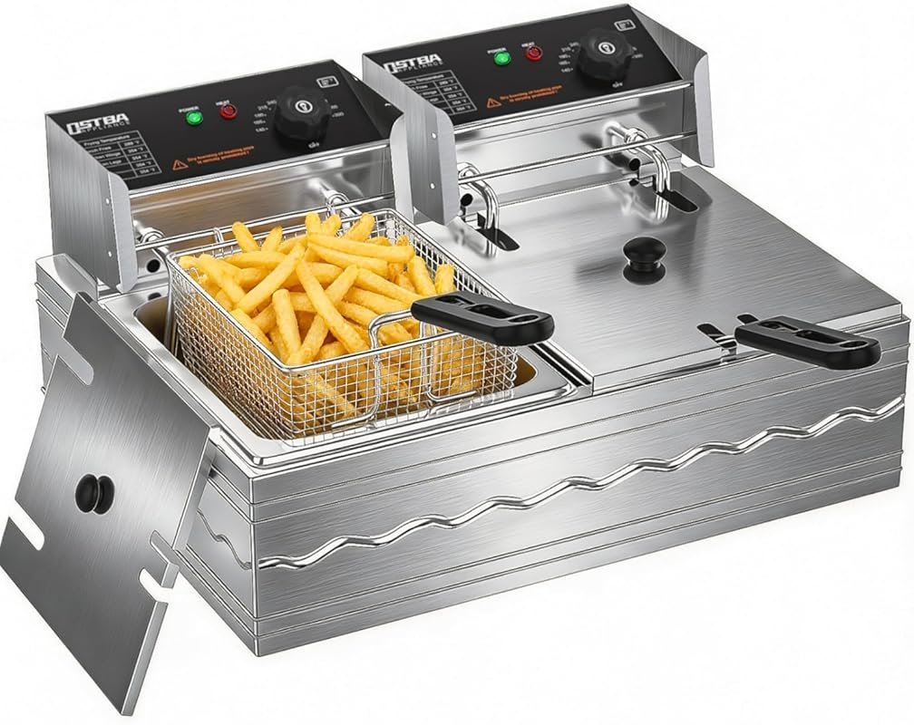 OSTBA 20.7QT Large Commercial Deep Fryer, 3200W Stainless Steel with A