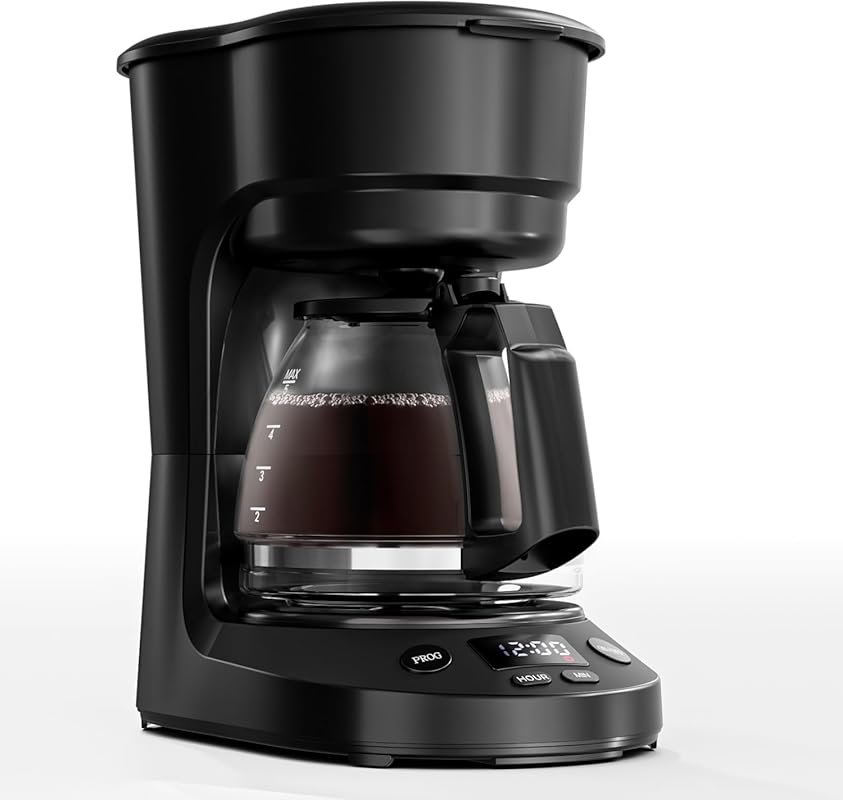 WAA 5 Cup Programmable Drip Coffee Maker with Glass Pot, Delay Brew & 