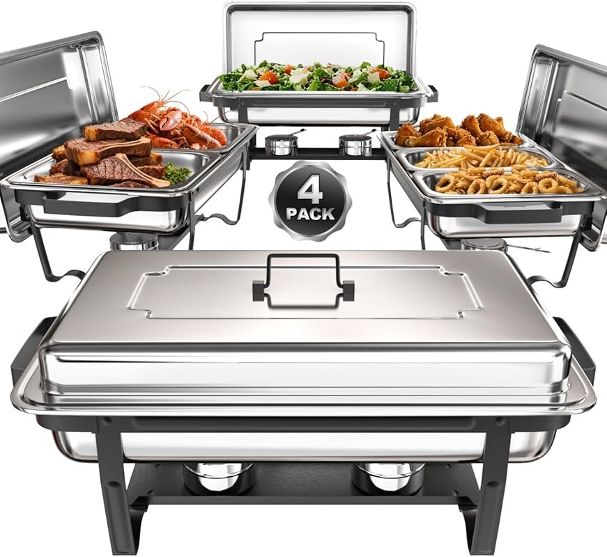 SIFER 9QT 4-Pack Screwless Chafing Dish Set with Multi-Size Pans & Fol