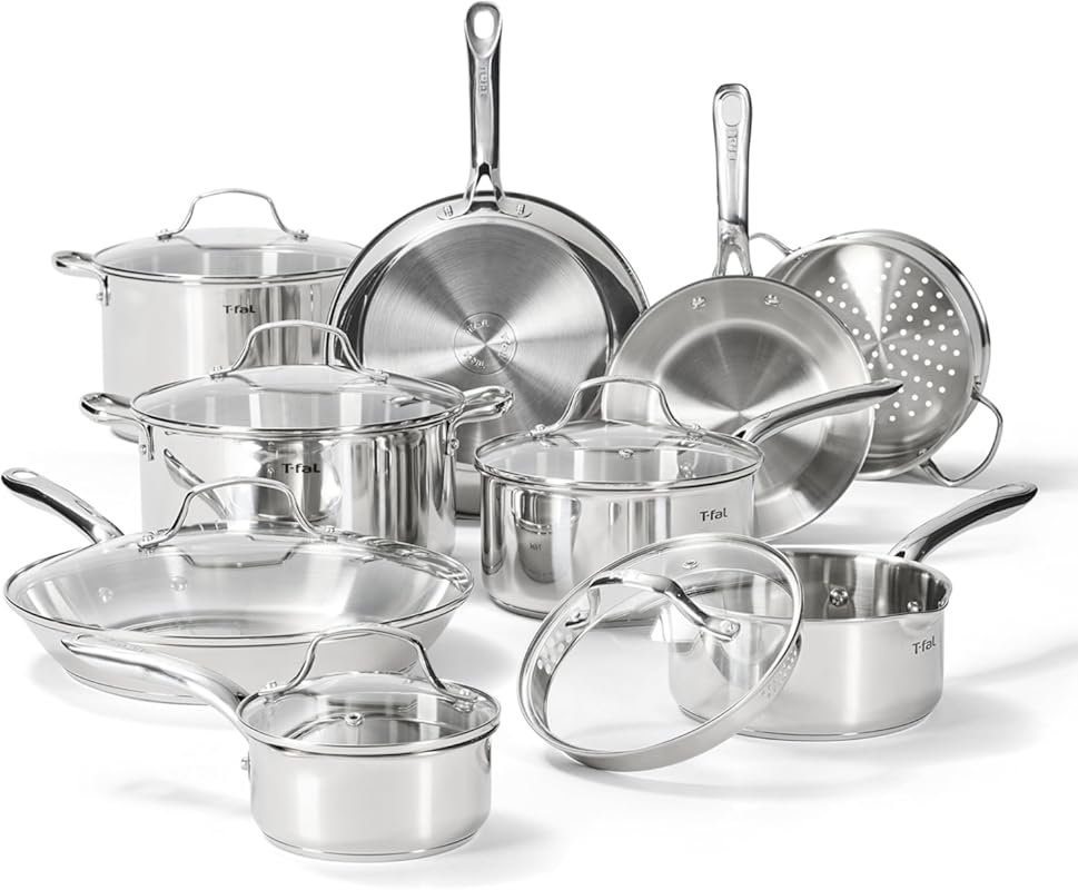 T-fal Gourmet 15-Piece Stainless Steel Cookware Set, Oven Safe to 500°