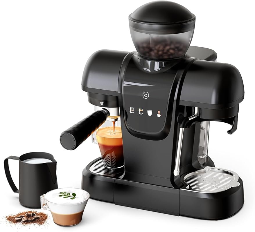 20 Bar Espresso Machine with Grinder & Steam Wand – Semi-Automatic wit