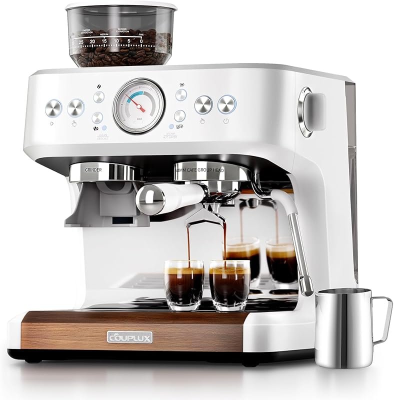 COUPLUX Espresso Machine with Anti-Static Grinder, Milk Steam Wand & 1