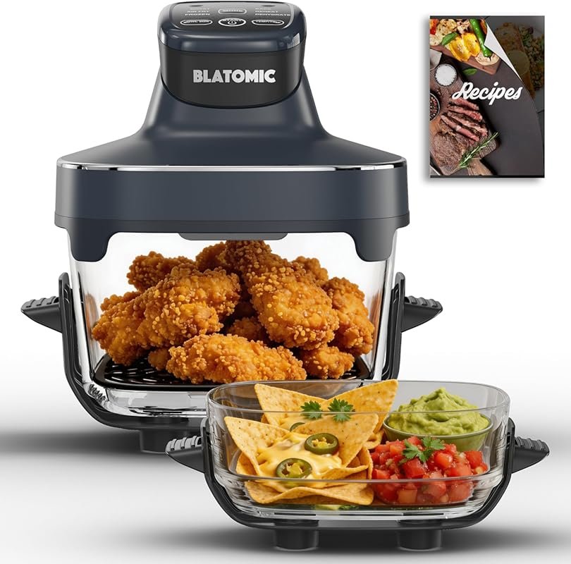 6-in-1 Glass Air Fryer Combo with 2.6Qt & 4.7Qt Interchangeable Bowls,