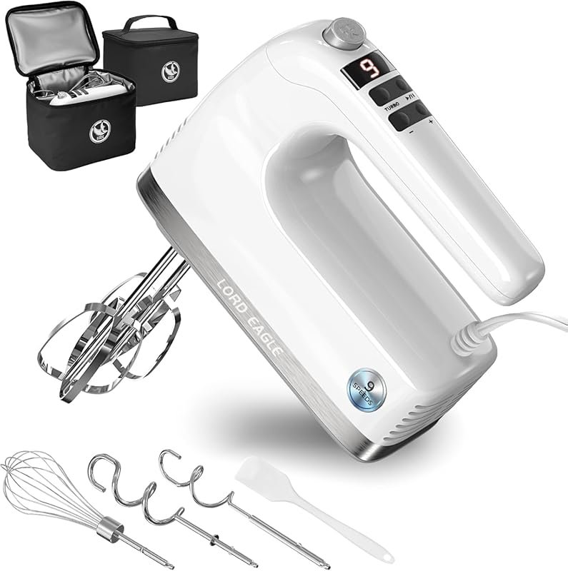 Lord Eagle 9-Speed Digital Hand Mixer with 500W DC Motor & 6 Stainless