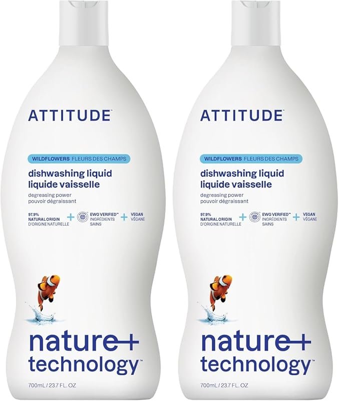 ATTITUDE EWG Verified Wildflowers Plant-Based Vegan Dish Soap, Natural