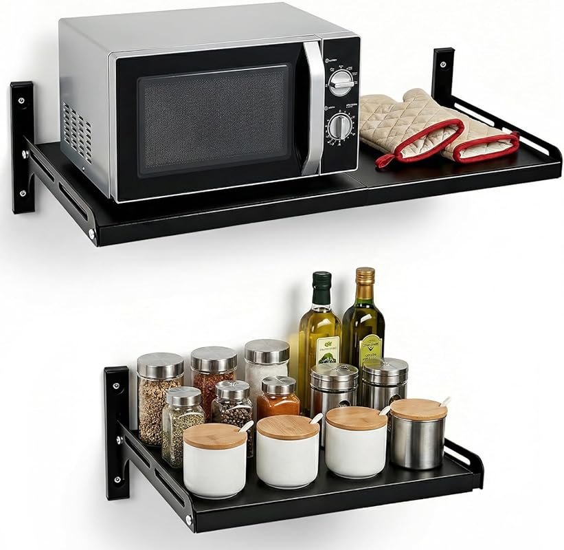 ABCOOL Expandable Wall Mount Microwave Shelf – Adjustable Snap-in Brac