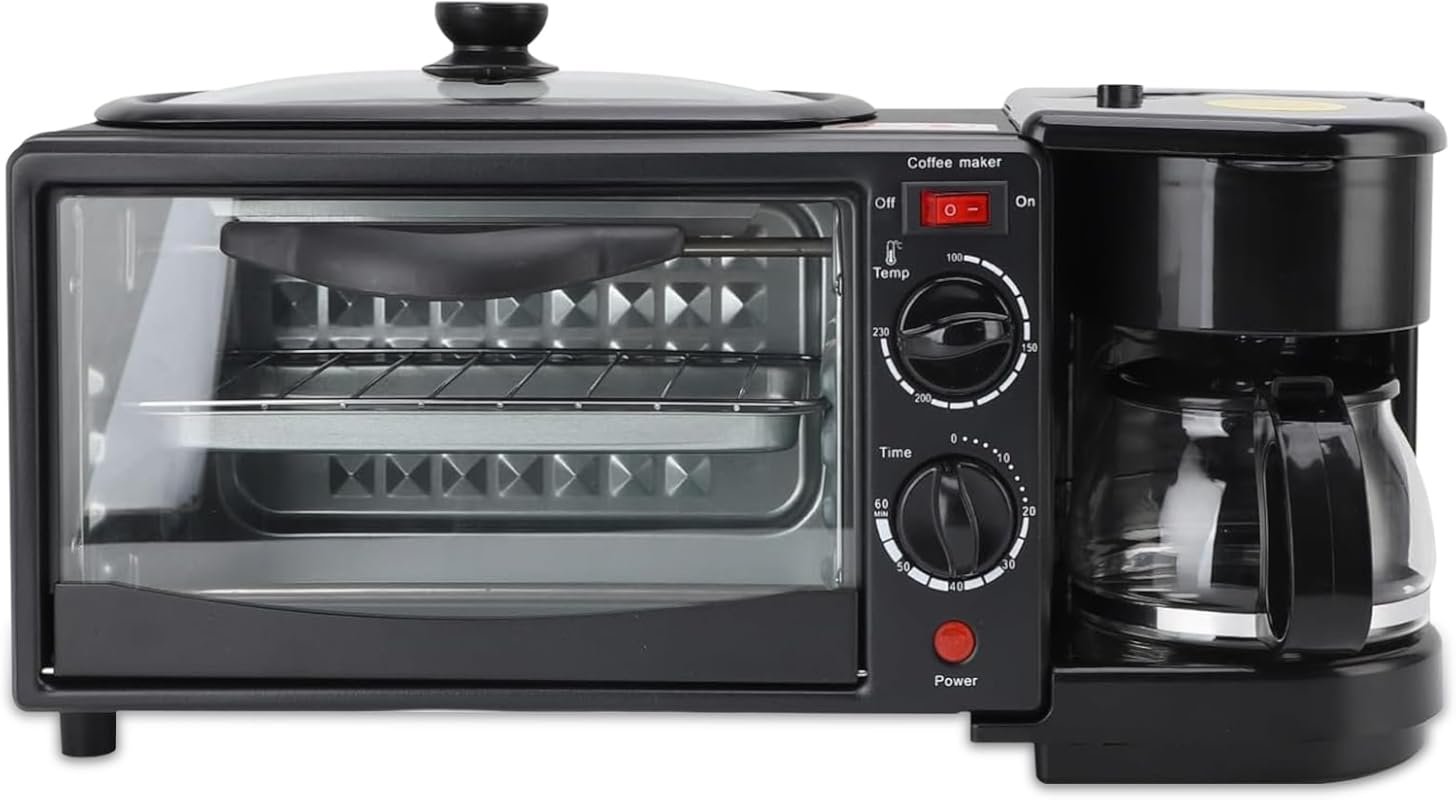 3-in-1 Breakfast Machine with Coffee Maker, Toaster & Non-Stick Griddl