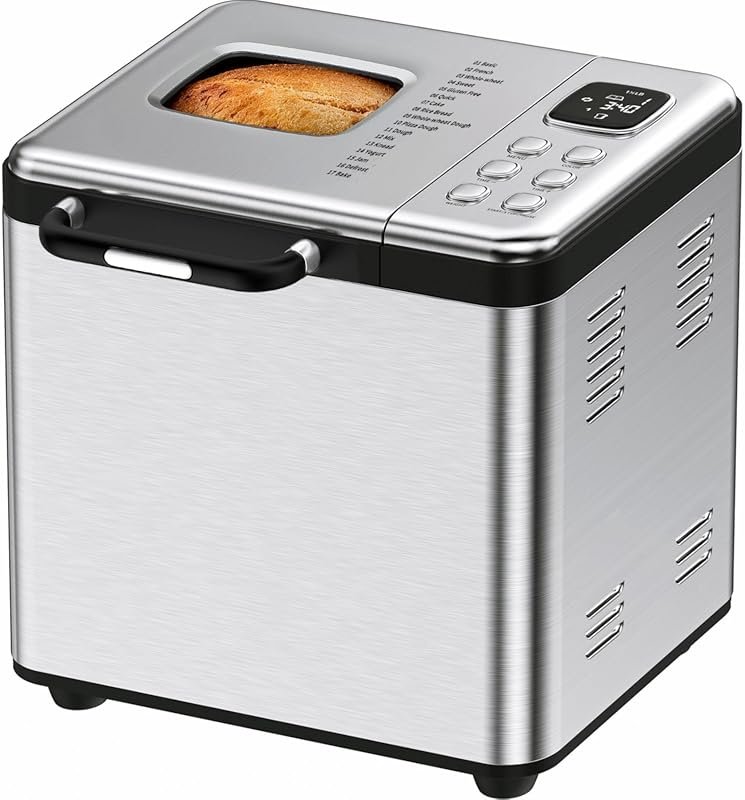 OSIPOTO 2LB Stainless Steel Bread Machine, 17-in-1 Settings, Non-Stick