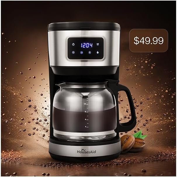 12 Cup Touchscreen Drip Coffee Maker with Stainless Steel & Permanent 