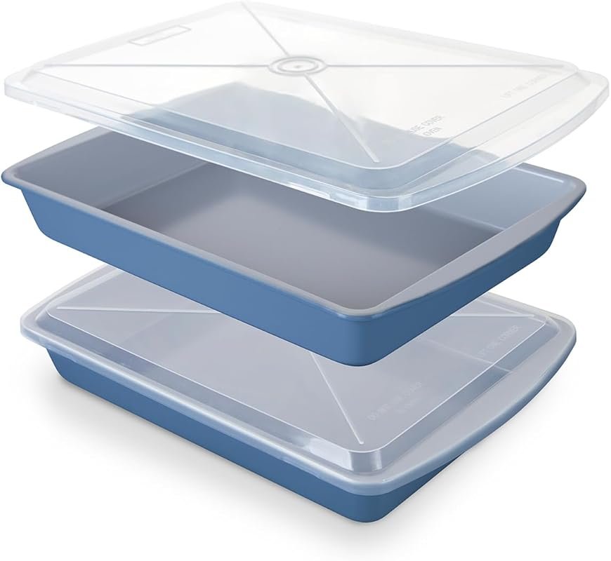 Cartman 9x13 Non-Stick Cake Pan Set with Lids, Toxin-Free Bakeware for