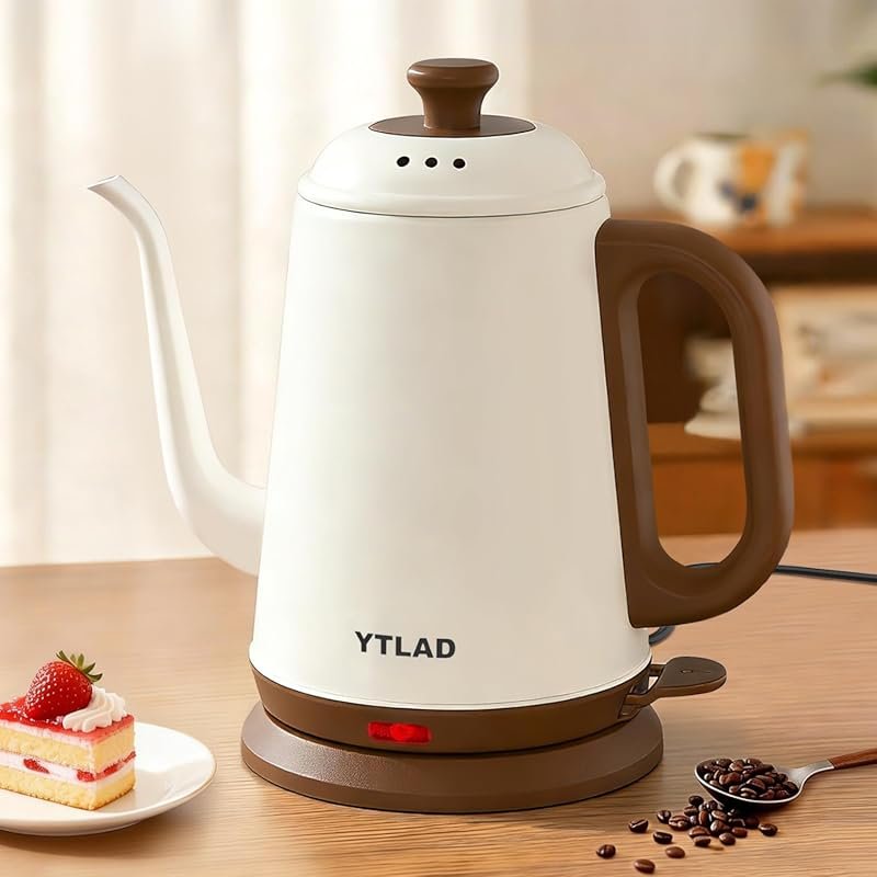 Gooseneck Electric Kettle 1L 1000W Fast Boil, 304 Stainless Steel, Aut