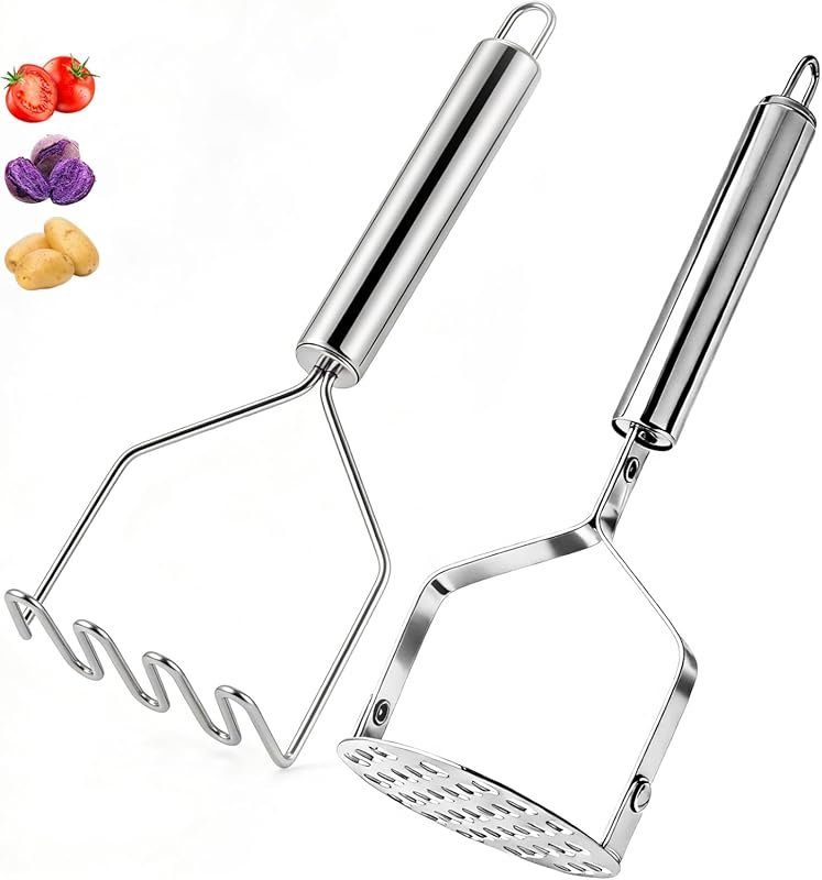 2PCS Stainless Steel Potato Masher Set for Mashed Potatoes, Guacamole,